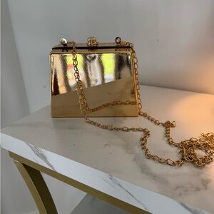 Gold Metallic Box Clutch